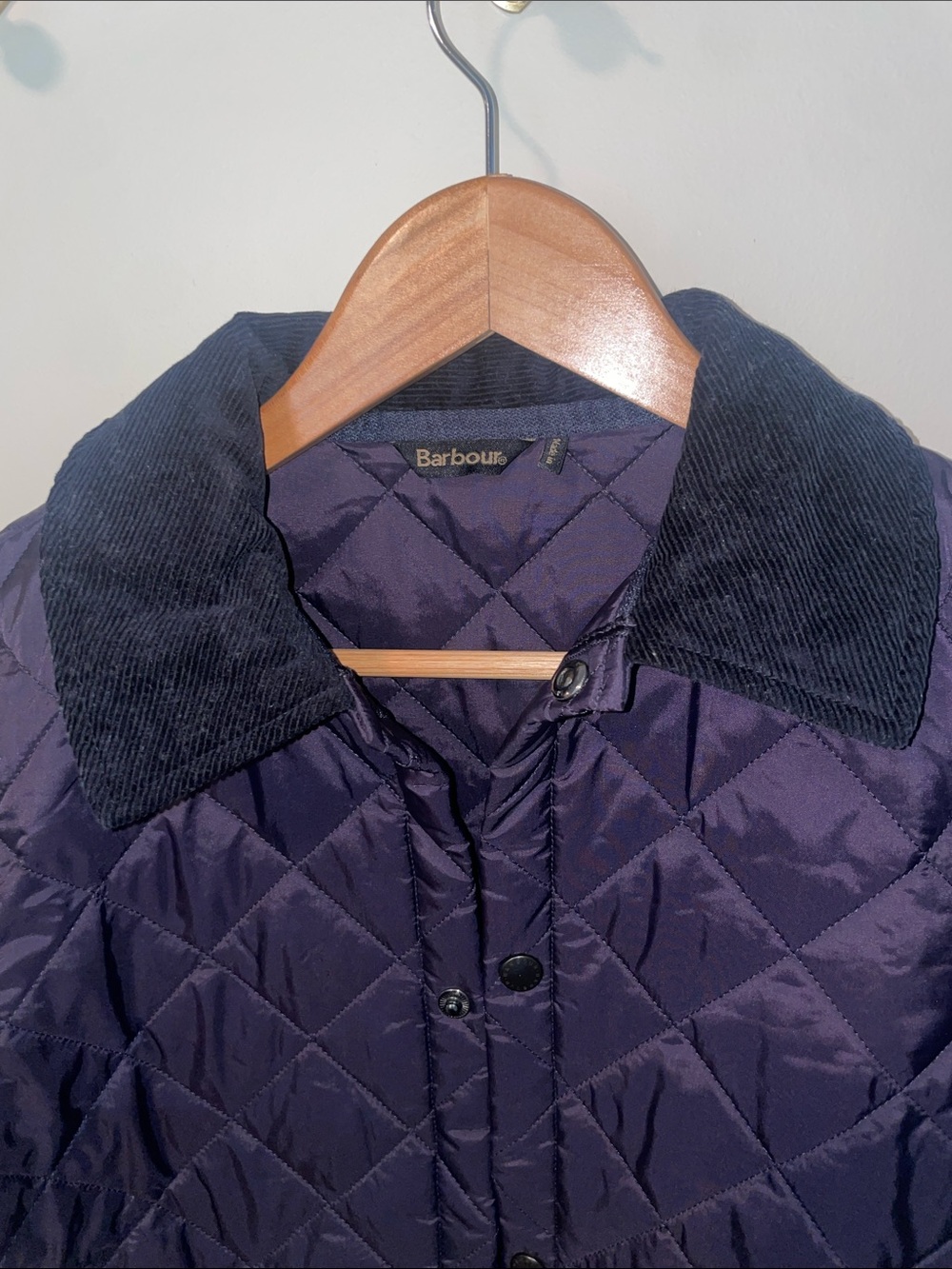 Barbour Boys Navy Quilted Puffer Jacket with Corduroy Collar - Picture 3 of 5